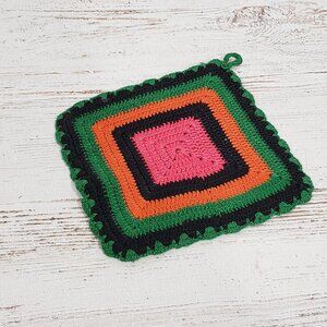 Vintage Reversible Crochet Pot Holder Retro 70's